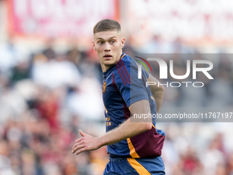 Artem Dovbyk of AS Roma looks on during the Serie A Enilive match between AS Roma and Bologna FC at Stadio Olimpico on November 10, 2024 in...