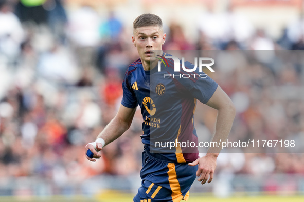 Artem Dovbyk of AS Roma looks on during the Serie A Enilive match between AS Roma and Bologna FC at Stadio Olimpico on November 10, 2024 in...