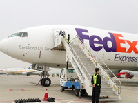 Flight FX5286 operated by FedEx lands at Qingdao Jiaodong International Airport in Qingdao, China, on November 11, 2024. (