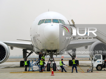 Flight FX5286 operated by FedEx lands at Qingdao Jiaodong International Airport in Qingdao, China, on November 11, 2024. (