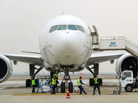 Flight FX5286 operated by FedEx lands at Qingdao Jiaodong International Airport in Qingdao, China, on November 11, 2024. (