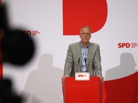 Matthias Miersch, SPD general secretary, speaks during a press conference to the media after the weekly SPD leadership meeting at Willy-Bran...