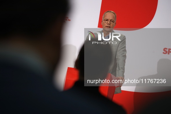 Matthias Miersch, SPD general secretary, speaks during a press conference to the media after the weekly SPD leadership meeting at Willy-Bran...