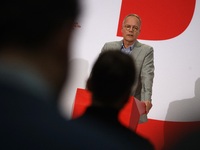 Matthias Miersch, SPD general secretary, speaks during a press conference to the media after the weekly SPD leadership meeting at Willy-Bran...