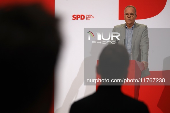 Matthias Miersch, SPD general secretary, speaks during a press conference to the media after the weekly SPD leadership meeting at Willy-Bran...