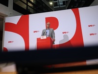 Matthias Miersch, SPD general secretary, speaks during a press conference to the media after the weekly SPD leadership meeting at Willy-Bran...