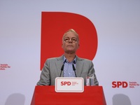 Matthias Miersch, SPD general secretary, speaks during a press conference to the media after the weekly SPD leadership meeting at Willy-Bran...