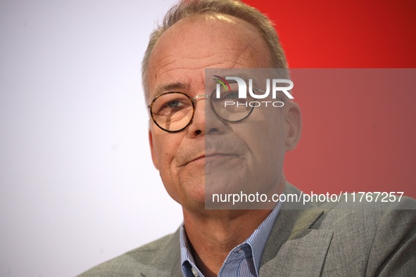 Matthias Miersch, SPD general secretary, speaks during a press conference to the media after the weekly SPD leadership meeting at Willy-Bran...