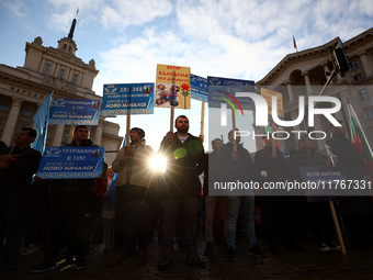 Supporters of ''MRF - New Beginning'' participate in a protest in front of the National Assembly on the first day of the parliament in Sofia...