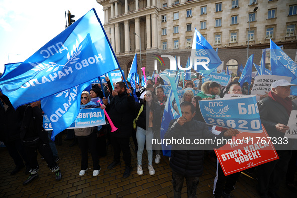 Supporters of ''MRF - New Beginning'' participate in a protest in front of the National Assembly on the first day of the parliament in Sofia...