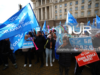 Supporters of ''MRF - New Beginning'' participate in a protest in front of the National Assembly on the first day of the parliament in Sofia...