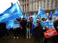 Supporters of ''MRF - New Beginning'' participate in a protest in front of the National Assembly on the first day of the parliament in Sofia...