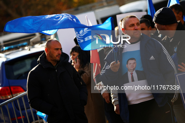 Supporters of ''MRF - New Beginning'' participate in a protest in front of the National Assembly on the first day of the parliament in Sofia...