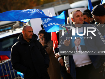 Supporters of ''MRF - New Beginning'' participate in a protest in front of the National Assembly on the first day of the parliament in Sofia...