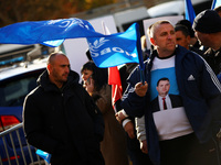 Supporters of ''MRF - New Beginning'' participate in a protest in front of the National Assembly on the first day of the parliament in Sofia...