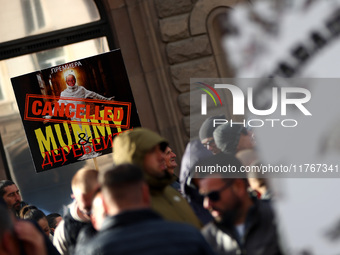 Supporters of ''MRF - New Beginning'' participate in a protest in front of the National Assembly on the first day of the parliament in Sofia...