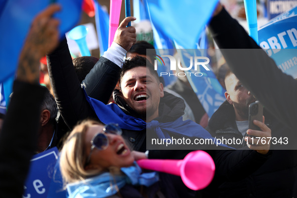 Supporters of ''MRF - New Beginning'' participate in a protest in front of the National Assembly on the first day of the parliament in Sofia...