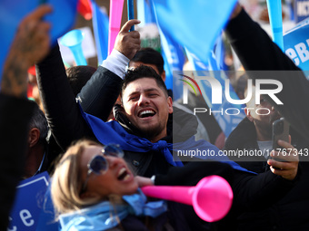 Supporters of ''MRF - New Beginning'' participate in a protest in front of the National Assembly on the first day of the parliament in Sofia...