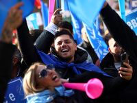 Supporters of ''MRF - New Beginning'' participate in a protest in front of the National Assembly on the first day of the parliament in Sofia...