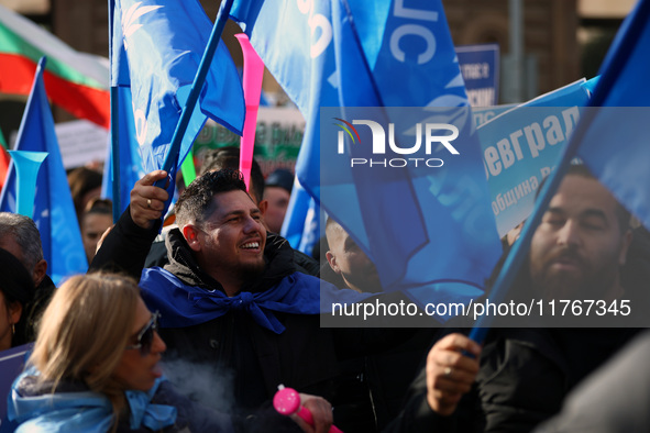 Supporters of ''MRF - New Beginning'' participate in a protest in front of the National Assembly on the first day of the parliament in Sofia...