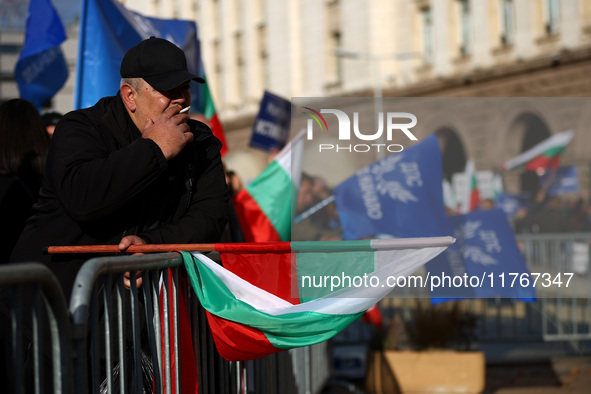 Supporters of ''MRF - New Beginning'' participate in a protest in front of the National Assembly on the first day of the parliament in Sofia...