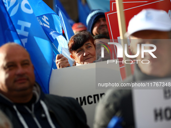 Supporters of ''MRF - New Beginning'' participate in a protest in front of the National Assembly on the first day of the parliament in Sofia...