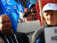 Supporters of ''MRF - New Beginning'' participate in a protest in front of the National Assembly on the first day of the parliament in Sofia...