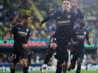 Ilias Akhomach of Villarreal CF celebrates after scoring the team's first goal during the LaLiga EA Sports match between Villarreal CF and D...