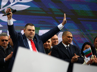 MRF - New Beginning party leader Delyan Peevski speaks to the participants in the protest in front of the National Assembly on the first day...