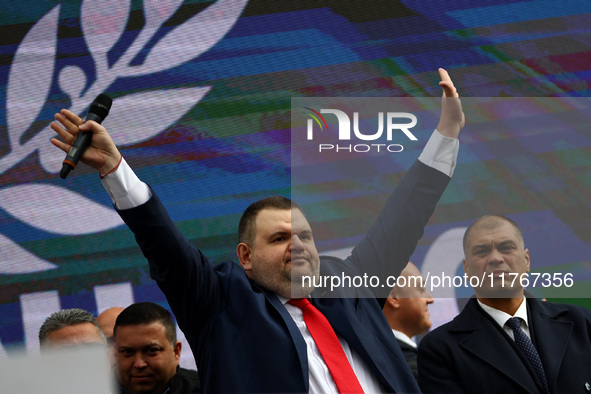 MRF - New Beginning party leader Delyan Peevski speaks to the participants in the protest in front of the National Assembly on the first day...