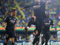 Ilias Akhomach of Villarreal CF celebrates after scoring the team's first goal during the LaLiga EA Sports match between Villarreal CF and D...