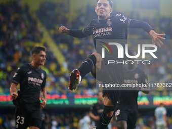 Ilias Akhomach of Villarreal CF celebrates after scoring the team's first goal during the LaLiga EA Sports match between Villarreal CF and D...