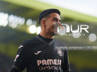 Ilias Akhomach of Villarreal CF celebrates after scoring the team's first goal during the LaLiga EA Sports match between Villarreal CF and D...