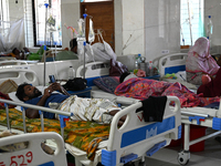 Patients suffering from dengue fever receive treatment inside the 'Shaheed Suhrawardy' Medical College Hospital in Dhaka, Bangladesh, on Nov...