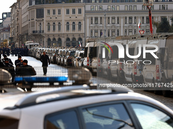 Police officers guard the National Assembly building on the first day of parliament in Sofia, Bulgaria, on November 11, 2024. (