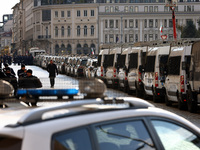 Police officers guard the National Assembly building on the first day of parliament in Sofia, Bulgaria, on November 11, 2024. (