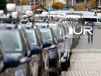 Police officers guard the National Assembly building on the first day of parliament in Sofia, Bulgaria, on November 11, 2024. (