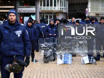 Police officers guard the National Assembly building on the first day of parliament in Sofia, Bulgaria, on November 11, 2024. (