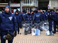 Police officers guard the National Assembly building on the first day of parliament in Sofia, Bulgaria, on November 11, 2024. (