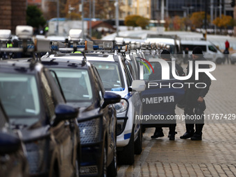 Police officers guard the National Assembly building on the first day of parliament in Sofia, Bulgaria, on November 11, 2024. (