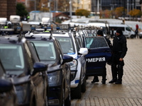 Police officers guard the National Assembly building on the first day of parliament in Sofia, Bulgaria, on November 11, 2024. (