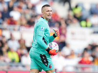 Lukasz Skorupski of Bologna FC looks on during the Serie A Enilive match between AS Roma and Bologna FC at Stadio Olimpico on November 10, 2...