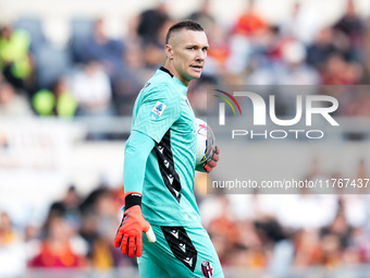 Lukasz Skorupski of Bologna FC during the Serie A Enilive match between AS Roma and Bologna FC at Stadio Olimpico on November 10, 2024 in Ro...