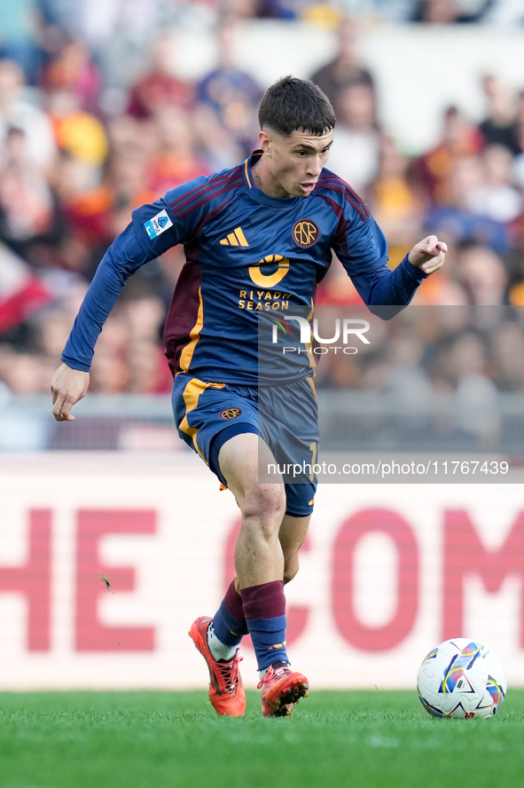 Matias Soule' of AS Roma during the Serie A Enilive match between AS Roma and Bologna FC at Stadio Olimpico on November 10, 2024 in Rome, It...