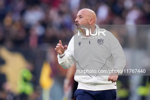 Vincenzo Italiano head coach of Bologna FC yells during the Serie A Enilive match between AS Roma and Bologna FC at Stadio Olimpico on Novem...