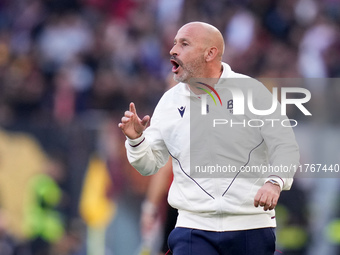 Vincenzo Italiano head coach of Bologna FC yells during the Serie A Enilive match between AS Roma and Bologna FC at Stadio Olimpico on Novem...