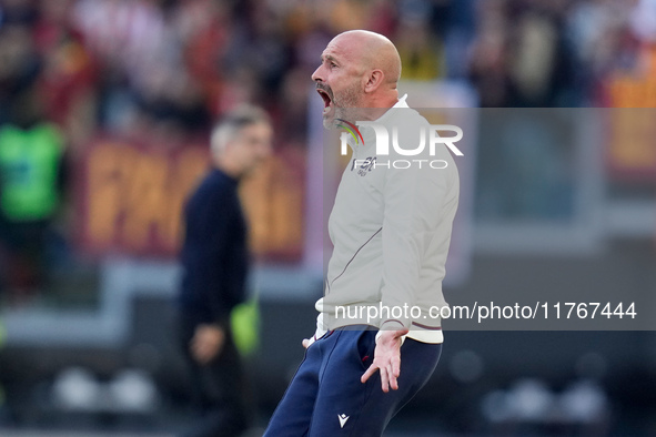 Vincenzo Italiano head coach of Bologna FC yells during the Serie A Enilive match between AS Roma and Bologna FC at Stadio Olimpico on Novem...