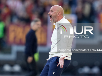 Vincenzo Italiano head coach of Bologna FC yells during the Serie A Enilive match between AS Roma and Bologna FC at Stadio Olimpico on Novem...