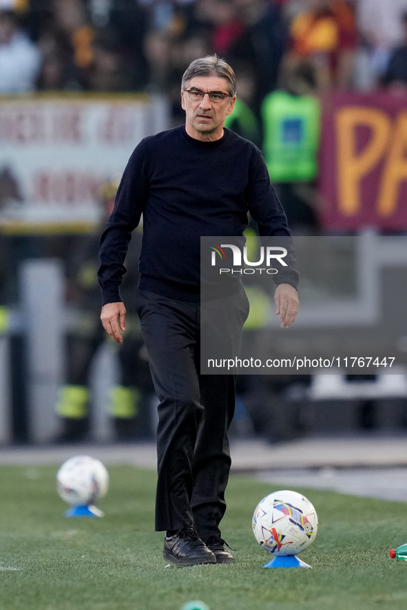 Ivan Juric head coach of AS Roma looks on during the Serie A Enilive match between AS Roma and Bologna FC at Stadio Olimpico on November 10,...