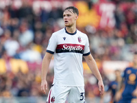 Sam Beukema of Bologna FC looks on during the Serie A Enilive match between AS Roma and Bologna FC at Stadio Olimpico on November 10, 2024 i...